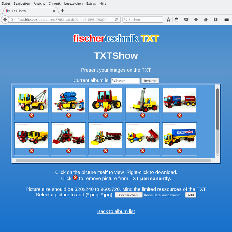 TXTShow Webinterface II - Bilder verwalten